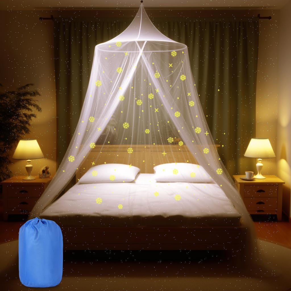 Mosquito Net for Bed, Large White Bed Canopy for Girls, Hanging Bed Net, Ideal for Bedroom Decorative, Travel with Storage Bag (Camping Mosquito Net) SL0028
