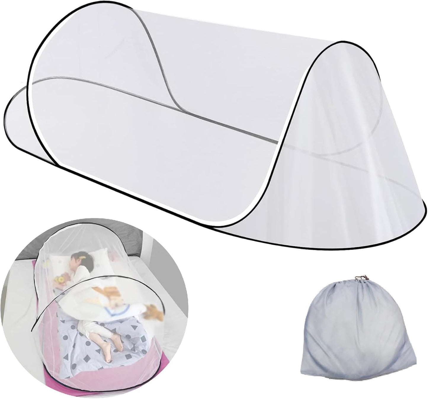 200 * 80 * 56 Large Size Mosquito Net Ultra Light Pop-up Foldable Mosquito Net Suitable for Camping Travel Terrace Bed Portable Easy and Quick Installation (1 pcs) (White)