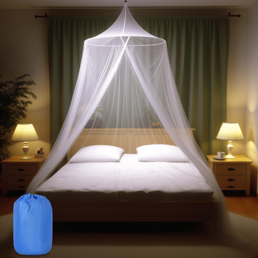 Mosquito Net for Bed, Large White Bed Canopy for Girls, Hanging Bed Net, Ideal for Bedroom Decorative, Travel with Storage Bag (Camping Mosquito Net) SL0028