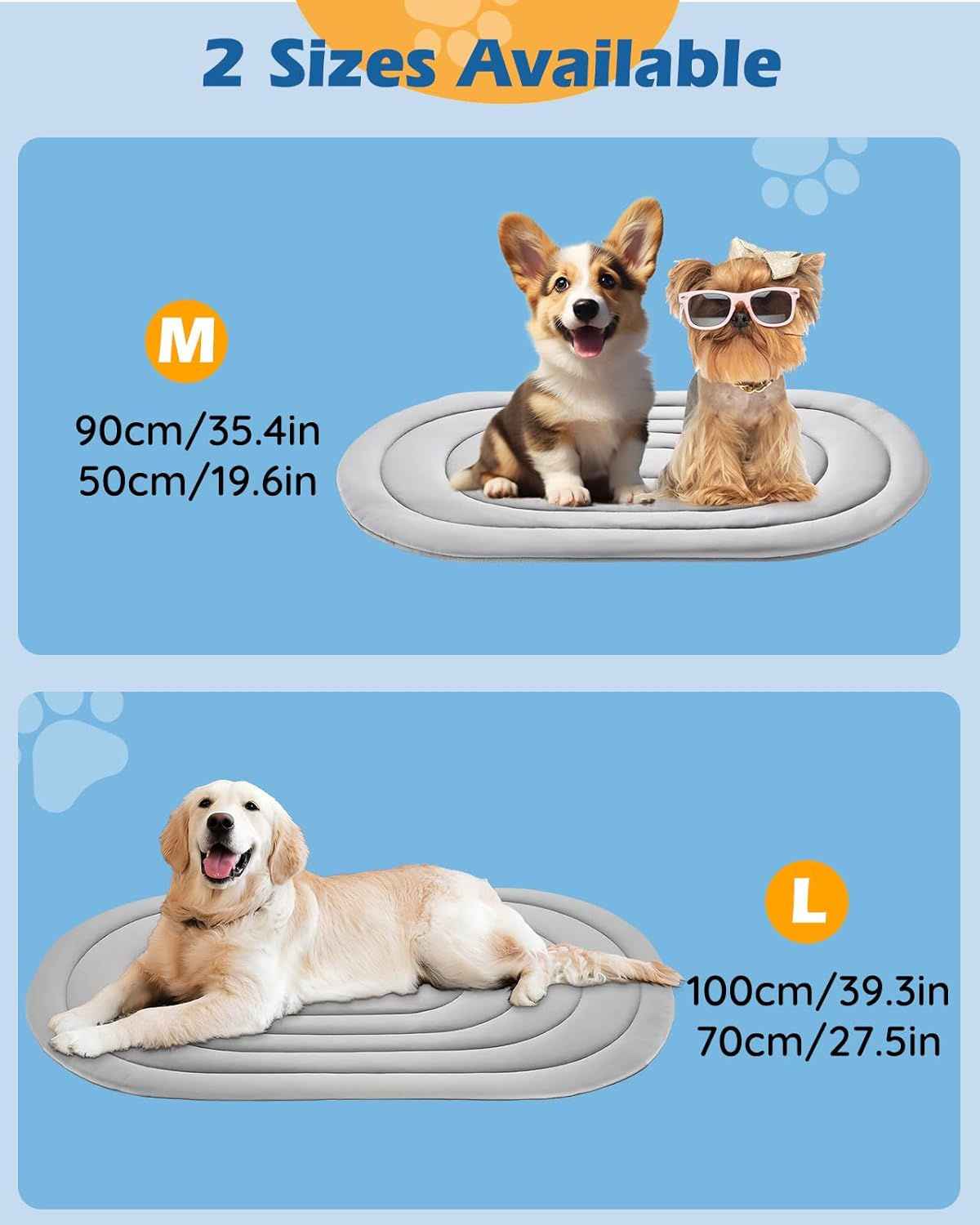 Pet Dog Cooling Mat 35“x19” Reversible Cooling Pad for Dogs and Cats, Comfort Ice Silk Cotton Summer Dog Bed Outdoor Indoor Washable, Ideal for Kennel Sofa Floor Car Seats