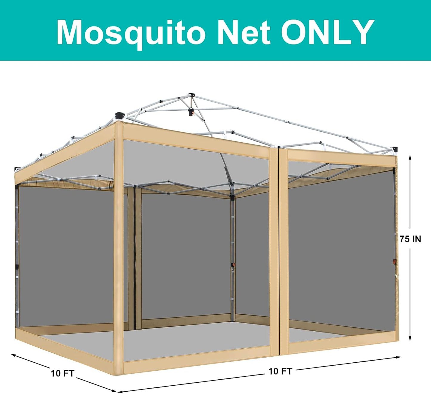 Canopy Mosquito Net for 10x10 Pop up Canopy Gazebo Tent, Replacement Netting Screen Mesh Sidewalls for Patio, Backyard, Camping, Outdoor Use (Net Only) (Sand)