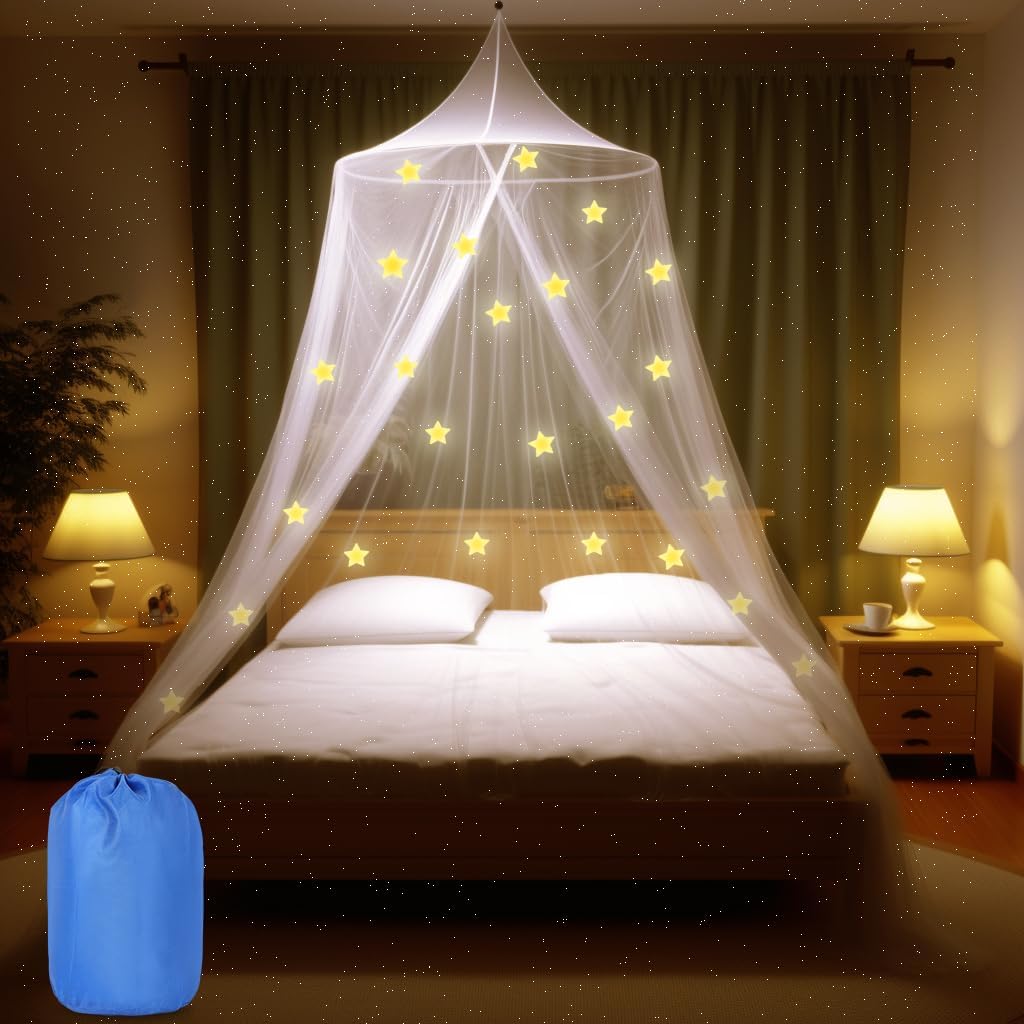 Mosquito Net for Bed, Large White Bed Canopy for Girls, Hanging Bed Net, Ideal for Bedroom Decorative, Travel with Storage Bag (Camping Mosquito Net) SL0028