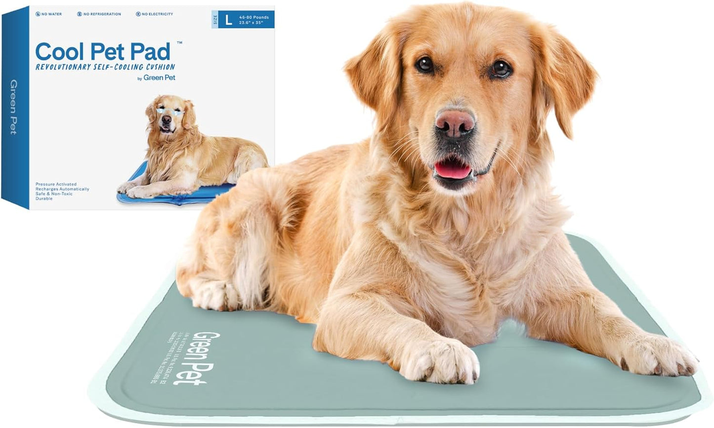 The Green Pet Shop Cool Pet Pad - Large, Blue - Self-Cooling, Pressure Activated Mat for Dogs & Cats from 46-80 lbs - Non-Toxic Gel, No Water Needed