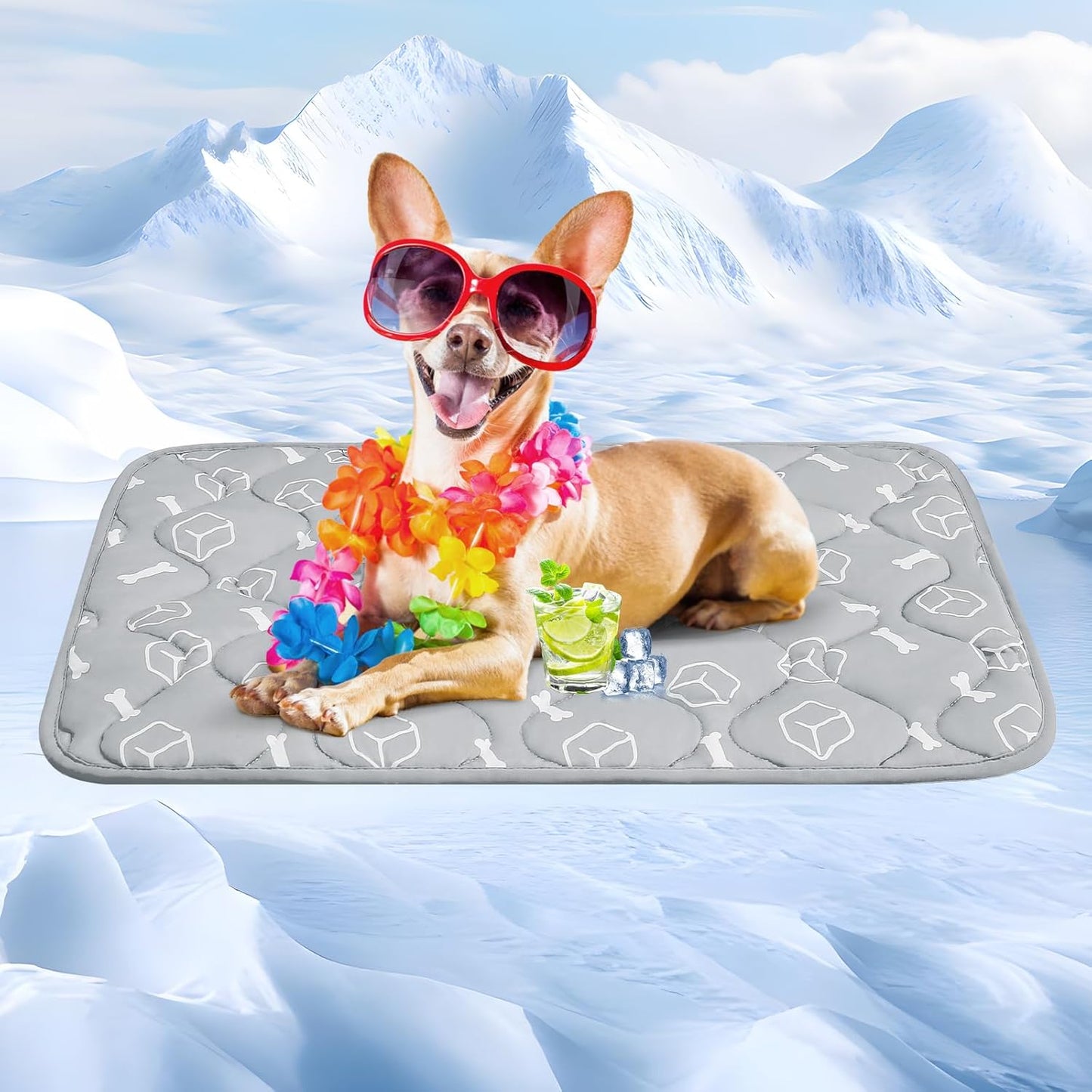 Rywell Dog Cooling Mat 2.0,44 * 32 Thicken Cooling Mat for Extra Large Dog, Internal Waterproof& Endothermic Color Changing Arc-Chill Cool Fiber(QMAX>0.5) for Pet in Summer, Washable, Non-Toxic