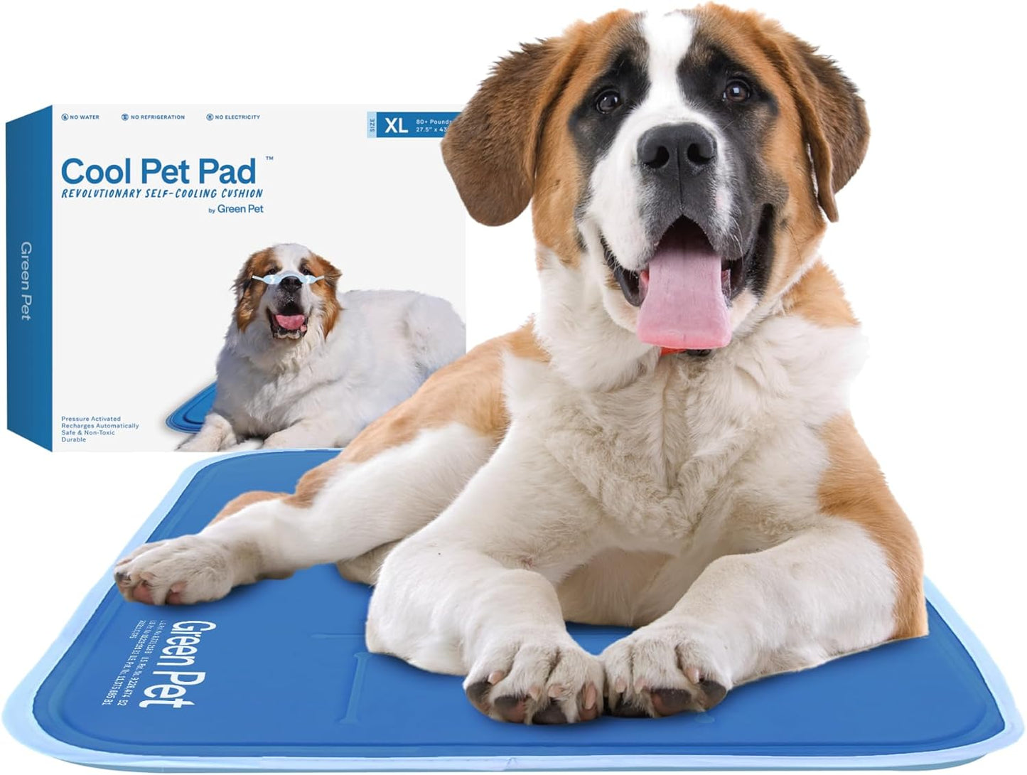 The Green Pet Shop Cool Pet Pad - Large, Blue - Self-Cooling, Pressure Activated Mat for Dogs & Cats from 46-80 lbs - Non-Toxic Gel, No Water Needed