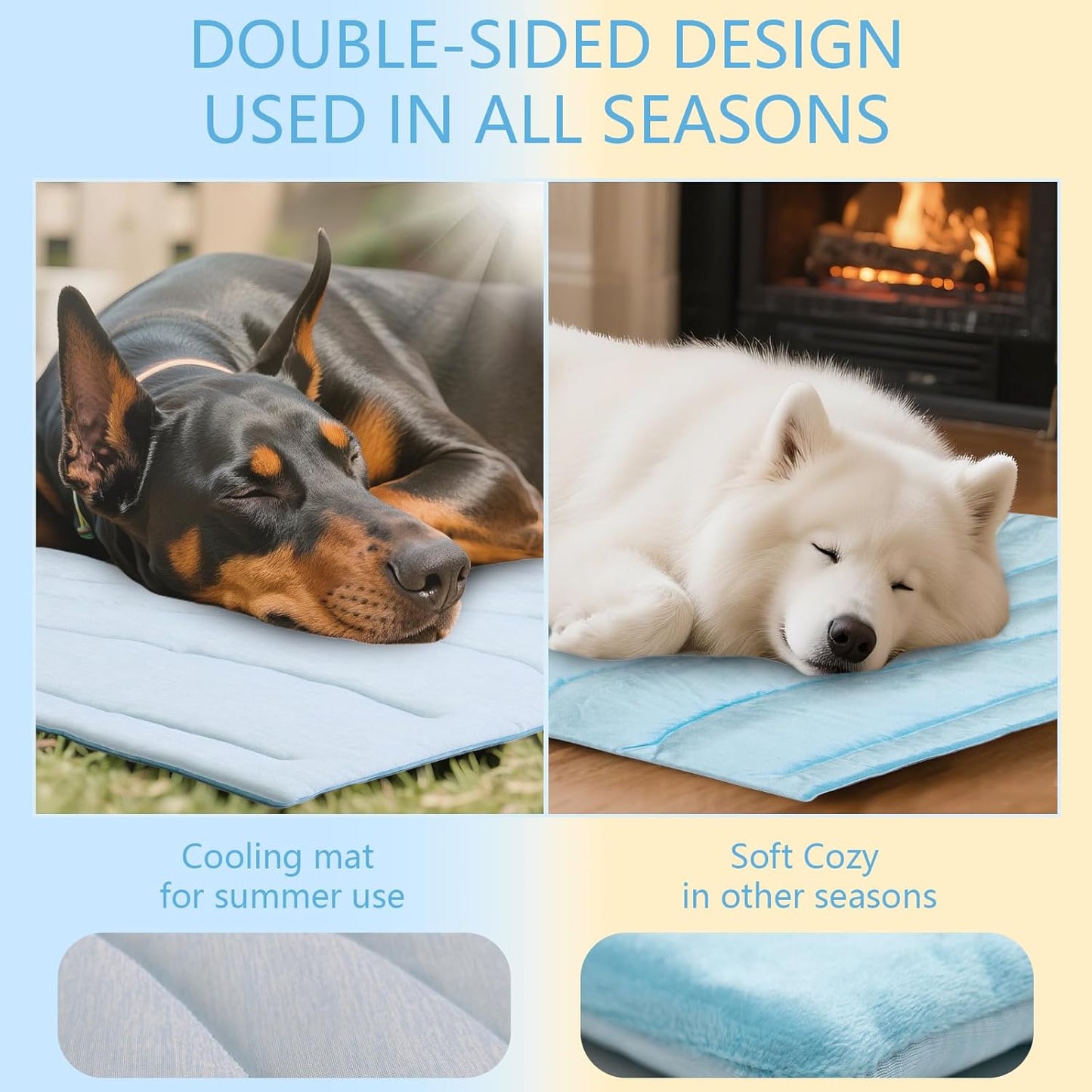 BECEMURU Dog Cooling Mat - 36" x 23" Reversible Cooling Pad for Crate, Kennel, Bed, Sofa - Machine Washable, Durable, Non-Gel - Keep Your Pet Cool and Comfortable