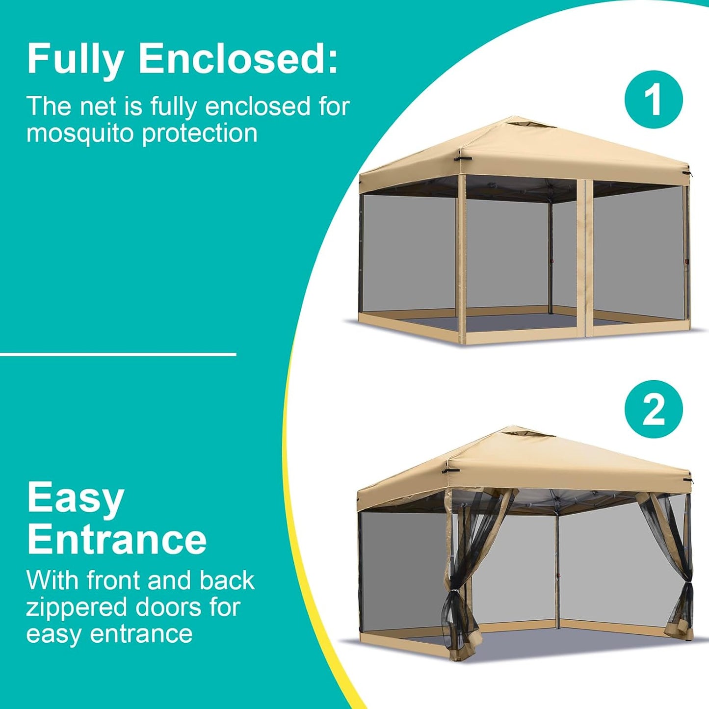 Canopy Mosquito Net for 10x10 Pop up Canopy Gazebo Tent, Replacement Netting Screen Mesh Sidewalls for Patio, Backyard, Camping, Outdoor Use (Net Only) (Sand)