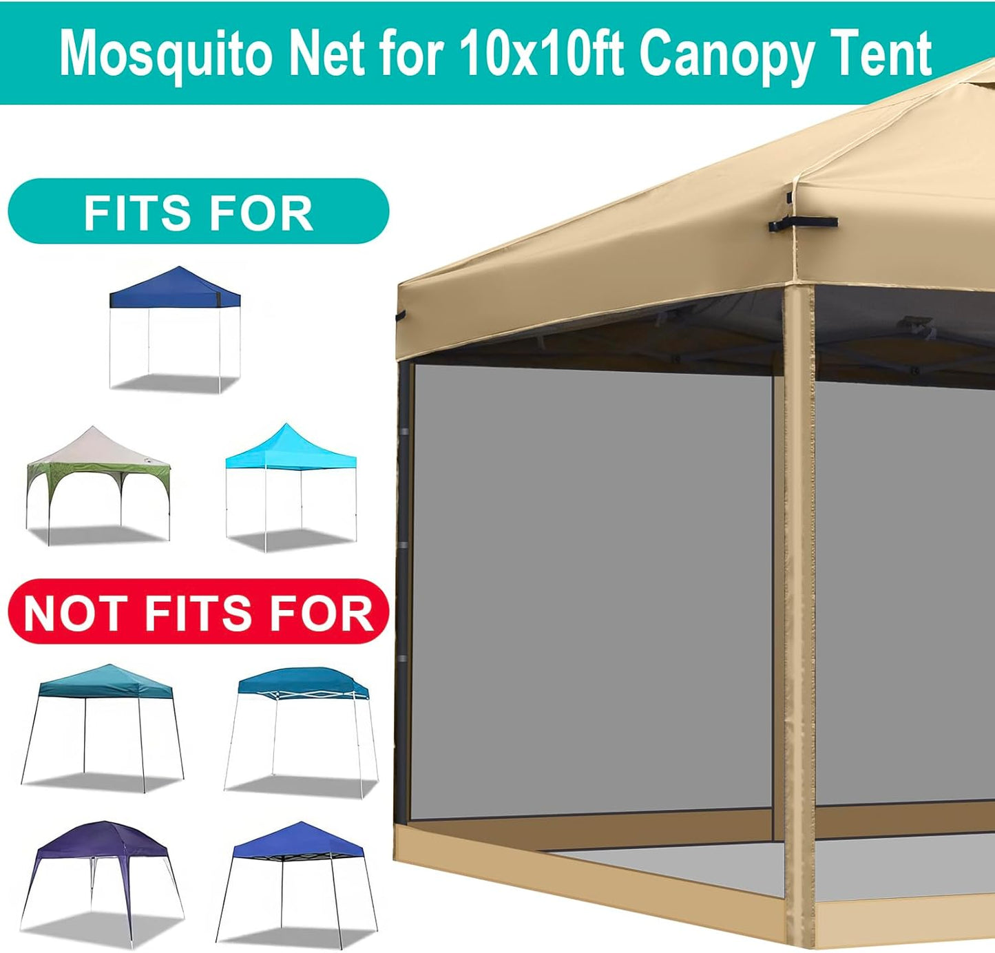 Canopy Mosquito Net for 10x10 Pop up Canopy Gazebo Tent, Replacement Netting Screen Mesh Sidewalls for Patio, Backyard, Camping, Outdoor Use (Net Only) (Sand)
