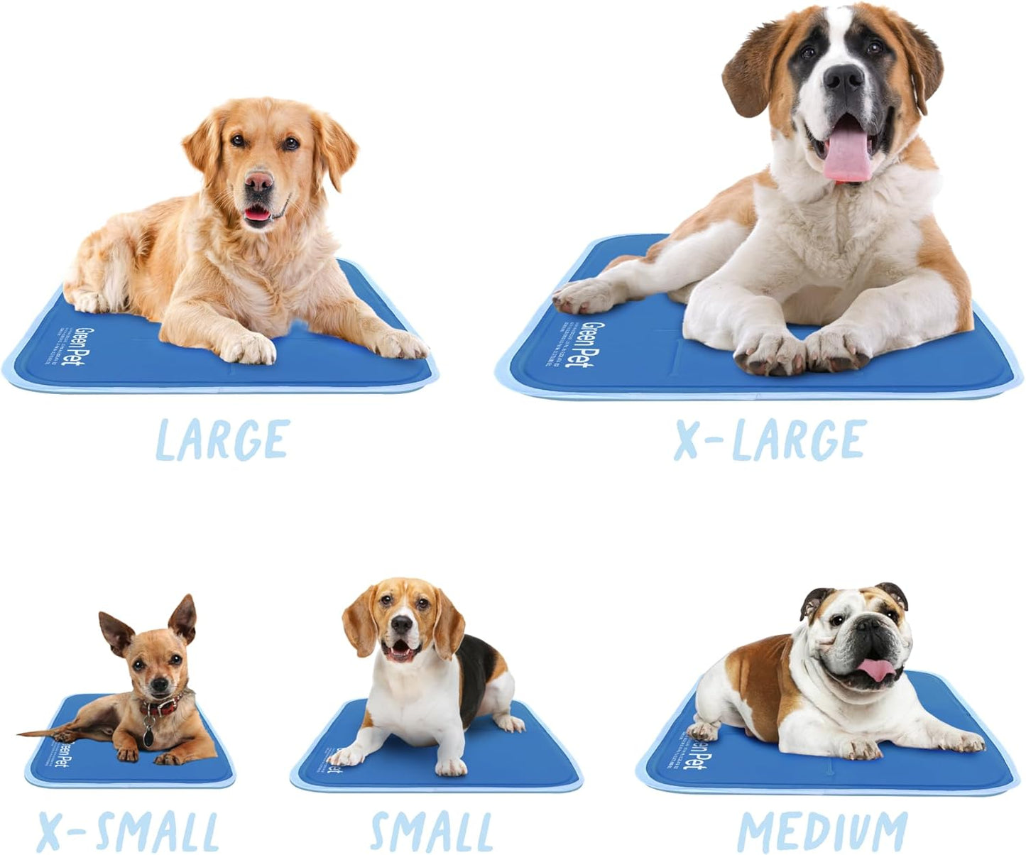 The Green Pet Shop Cool Pet Pad - Large, Blue - Self-Cooling, Pressure Activated Mat for Dogs & Cats from 46-80 lbs - Non-Toxic Gel, No Water Needed