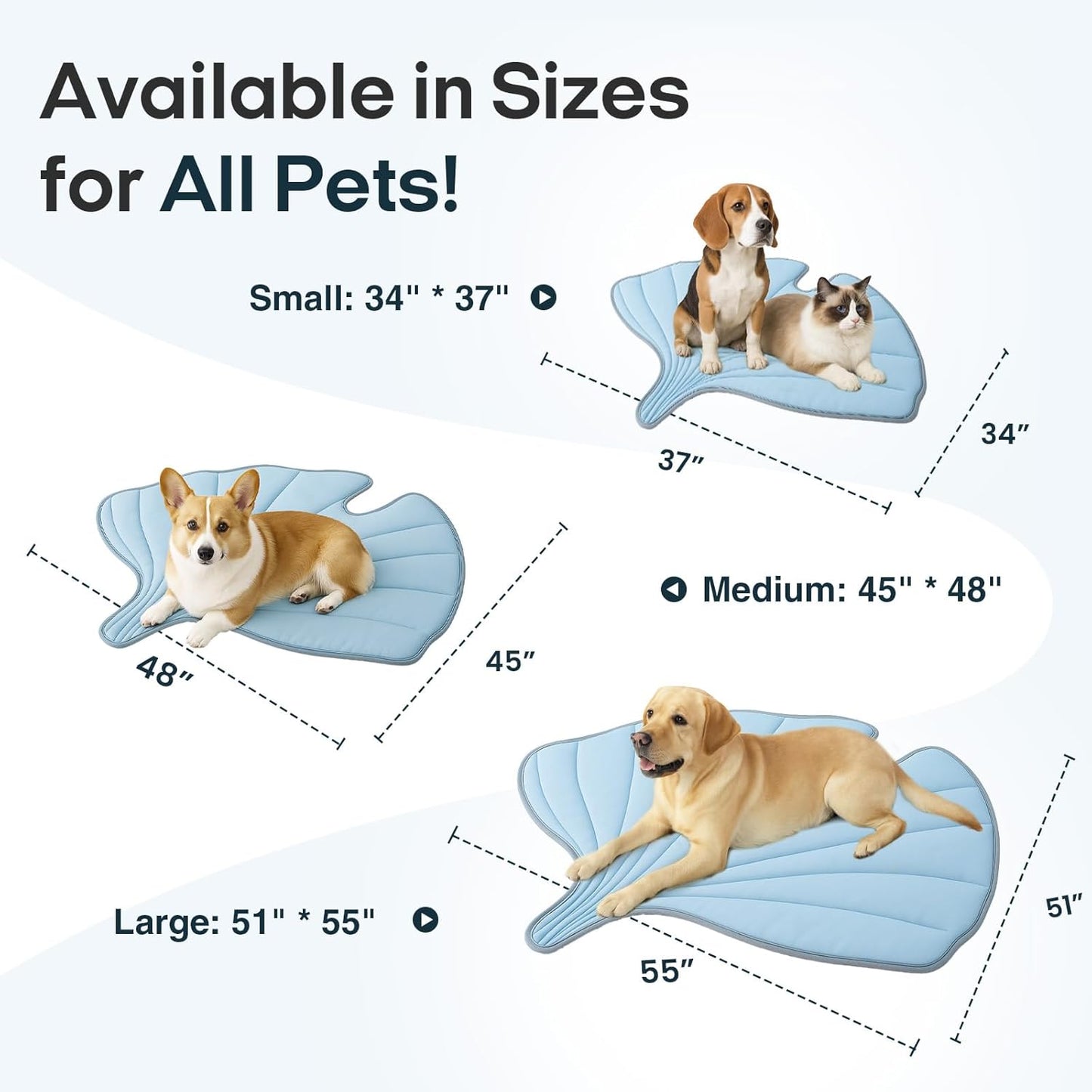 Dog Cooling Mat - Large Leaf Shaped, Washable, Non-Slip, Summer Pad for Dogs and Cats, Lightweight