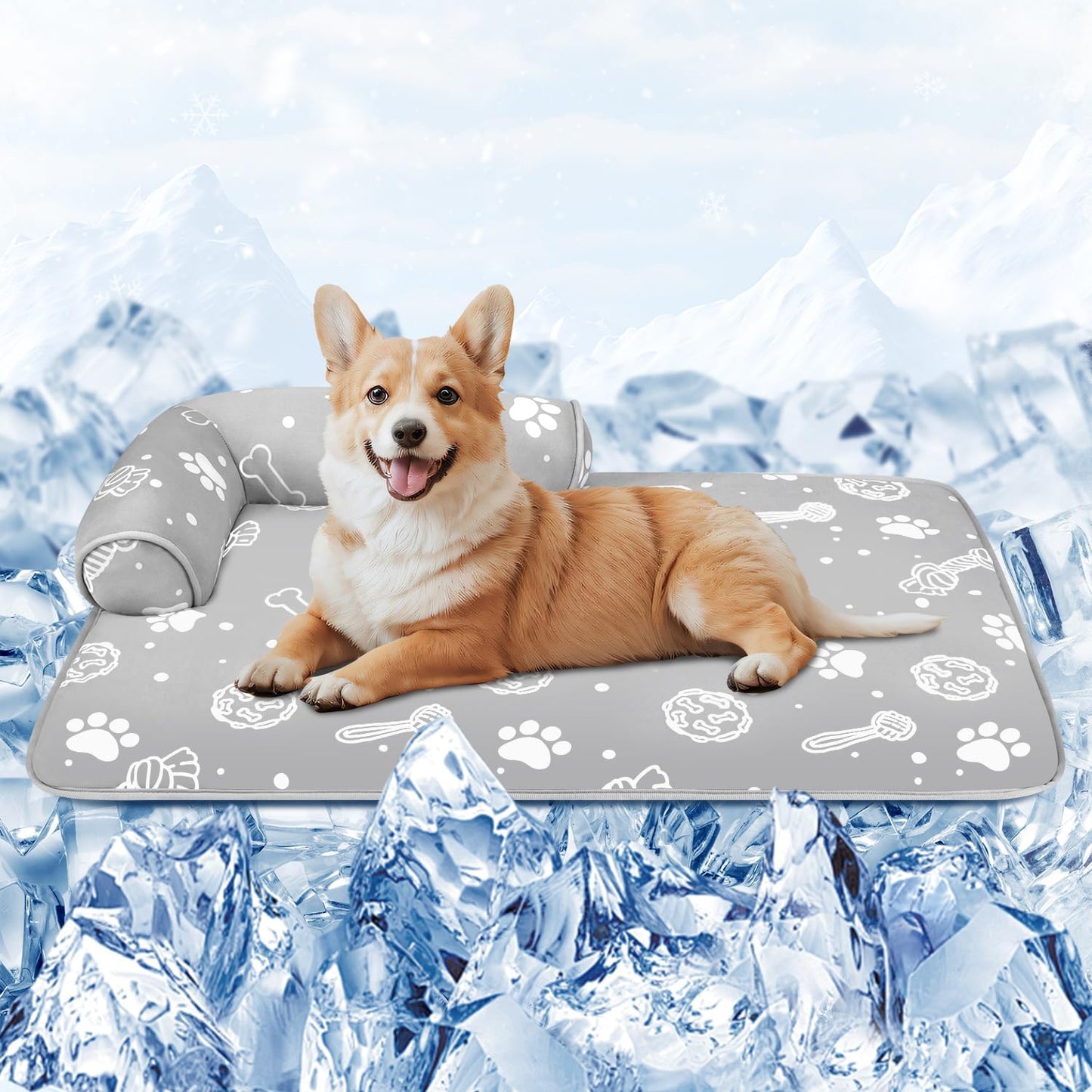 MH MYLUNE HOME Dog Cooling Mat with Supportive Pillows, 39"x28" Arc-Chill Fiber & Endothermic Color Changing Self Cooling Pad, Foldable & Washable Non-Toxic Summer Pet Blanket