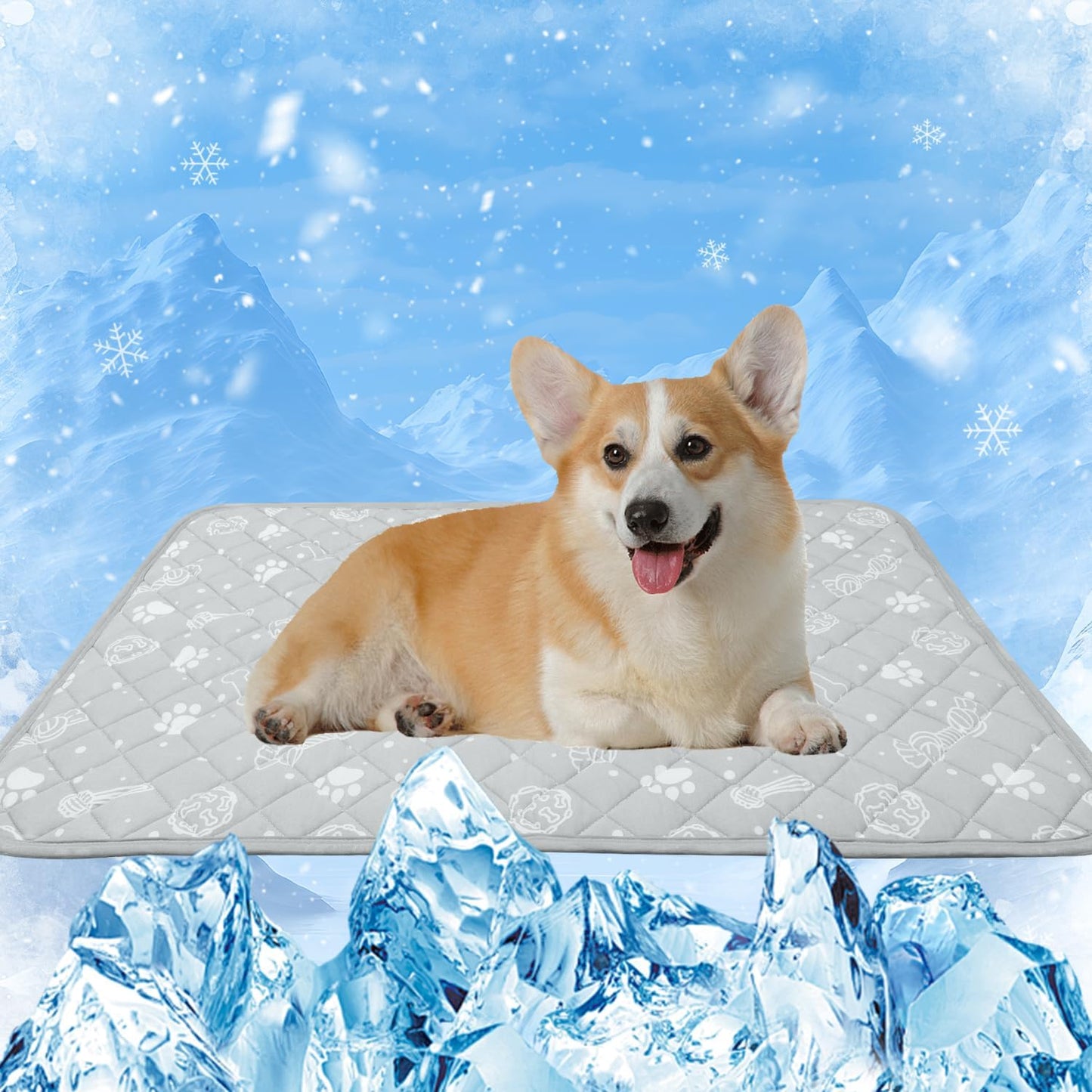 MH MYLUNE HOME Dog Cooling Mat with Supportive Pillows, 39"x28" Arc-Chill Fiber & Endothermic Color Changing Self Cooling Pad, Foldable & Washable Non-Toxic Summer Pet Blanket