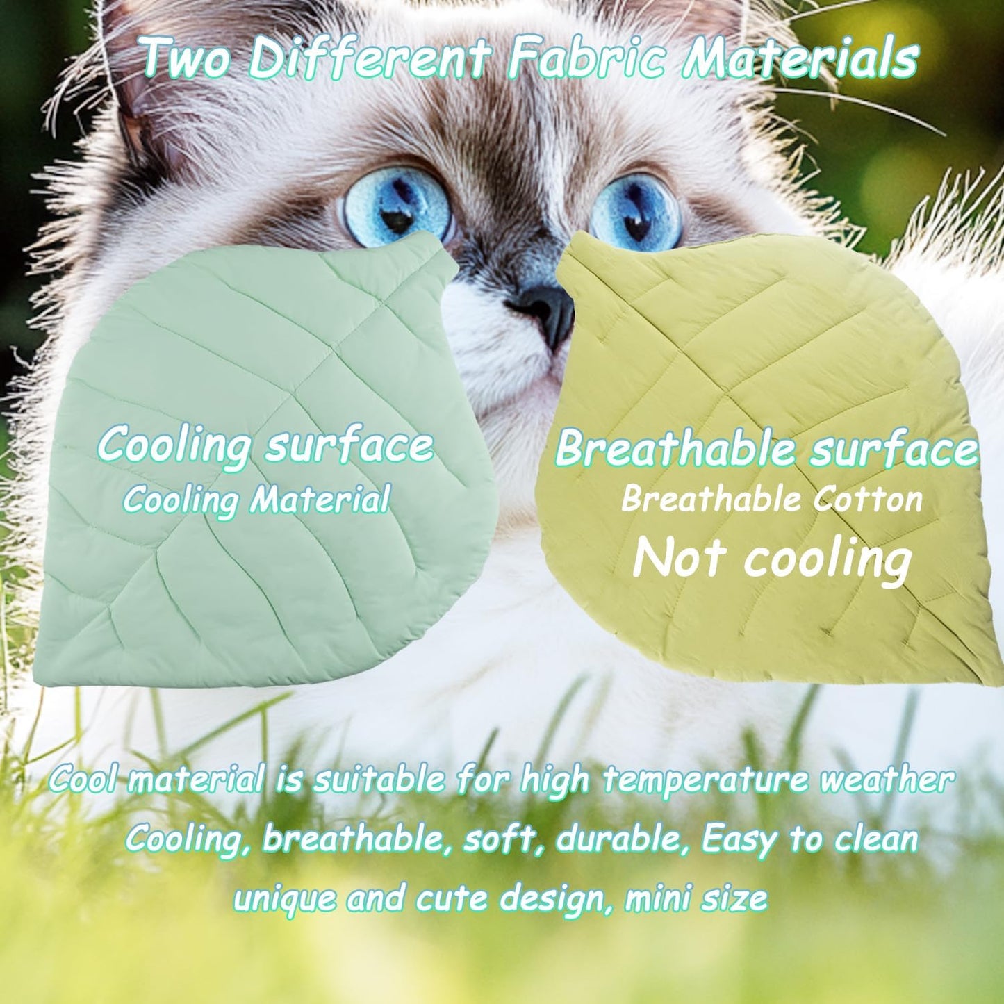 Cat Cooling Mat Pet Leaf Shaped Pad 26.5"x19.5" Breathable Durable Easy to Clean Pet Cool Mats for Cat and Small Dog use in Floor,Bed,Sofa,Chair,Kennel (Light Green)