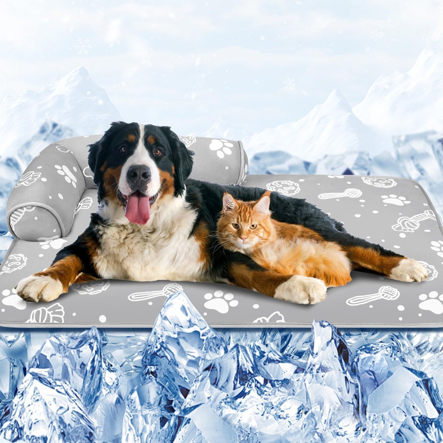 MH MYLUNE HOME Dog Cooling Mat with Supportive Pillows, 39"x28" Arc-Chill Fiber & Endothermic Color Changing Self Cooling Pad, Foldable & Washable Non-Toxic Summer Pet Blanket