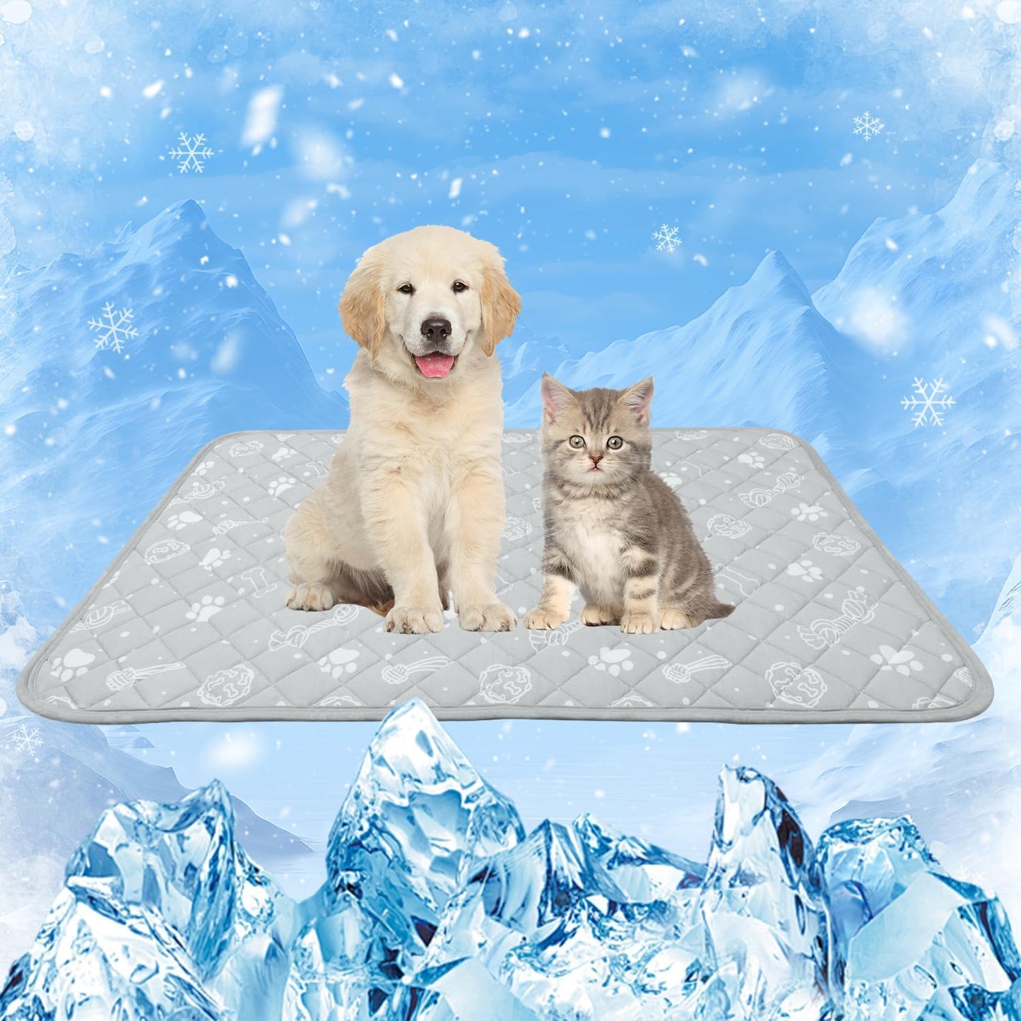 MH MYLUNE HOME Dog Cooling Mat with Supportive Pillows, 39"x28" Arc-Chill Fiber & Endothermic Color Changing Self Cooling Pad, Foldable & Washable Non-Toxic Summer Pet Blanket
