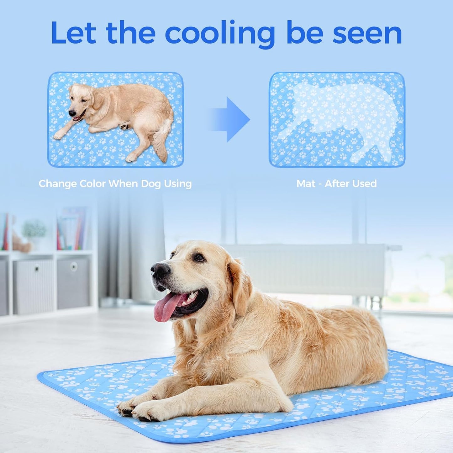 Rywell Upgrade Self-Cooling Mat for Dogs Extra Large, 44'' x 32'' - Endothermic Color Changing Arc-Chill Cooling Fiber - Washable Non-Toxic Summer Pet Outdoor Bed, Non-Slip&Foldable