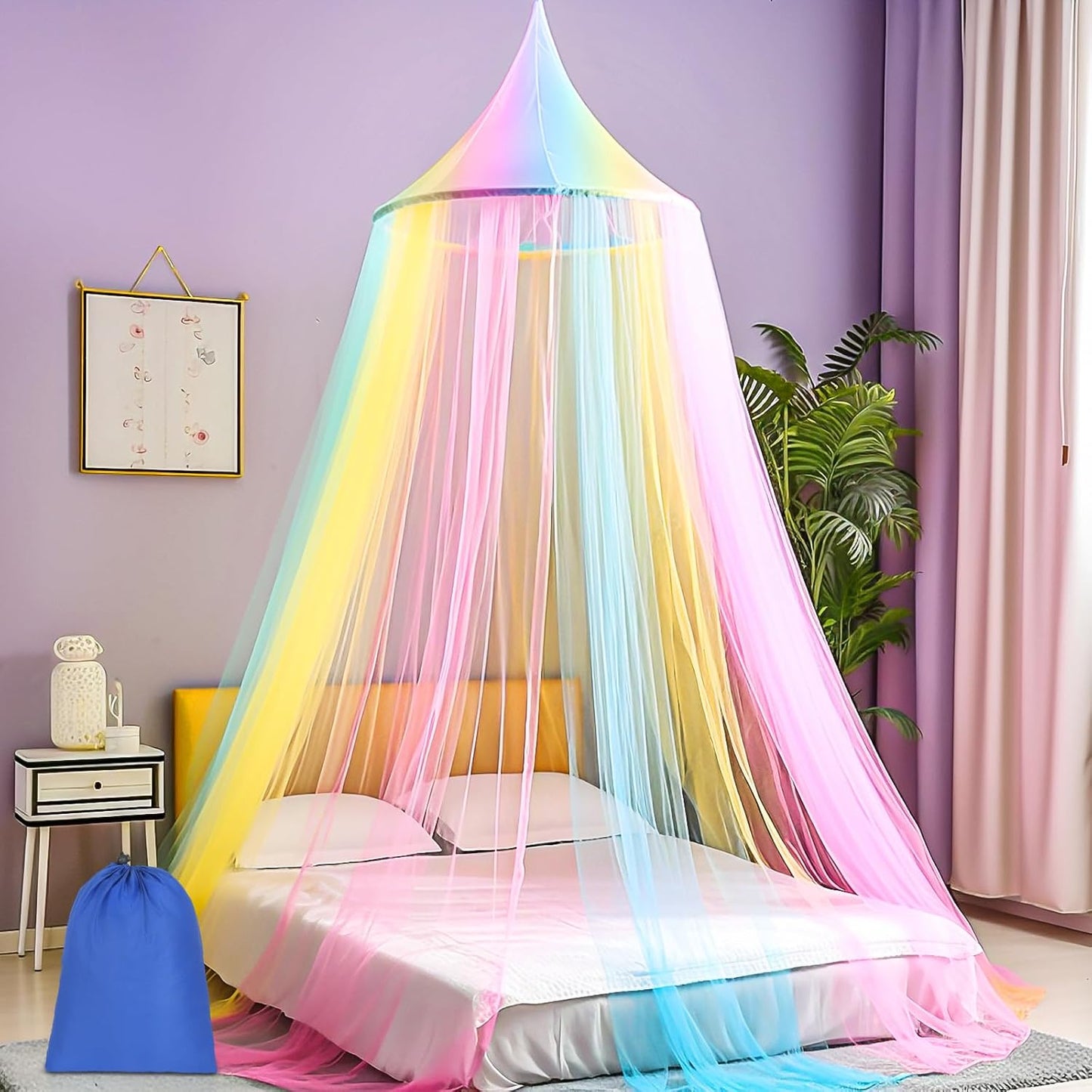 Mosquito Net for Bed, Large White Bed Canopy for Girls, Hanging Bed Net, Ideal for Bedroom Decorative, Travel with Storage Bag (Camping Mosquito Net) SL0028