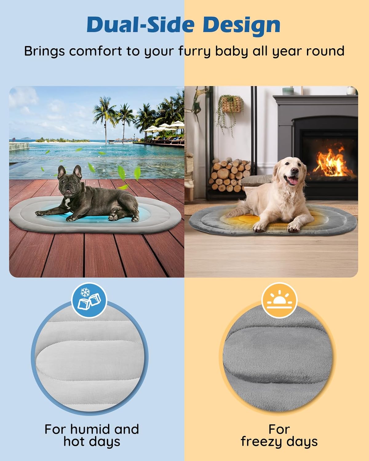Pet Dog Cooling Mat 35“x19” Reversible Cooling Pad for Dogs and Cats, Comfort Ice Silk Cotton Summer Dog Bed Outdoor Indoor Washable, Ideal for Kennel Sofa Floor Car Seats