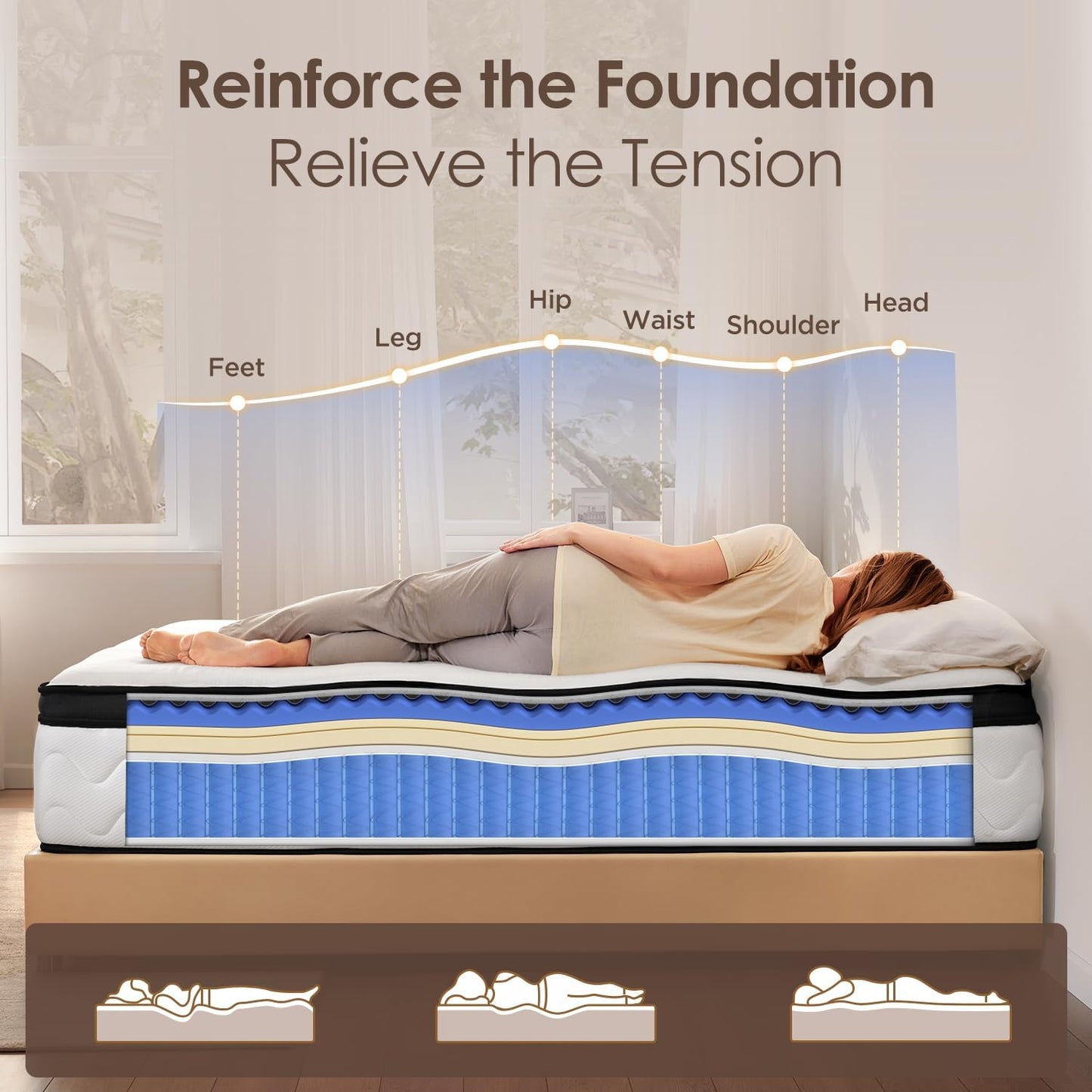King Size Mattress 12 Inch - Medium Firm Hybrid Mattress with Memory Foam & Zoned Pocket Springs for Pressure Relief, Quiet Sleep | Fiberglass-Free, CertiPUR-US Certified | King Mattresses in a Box
