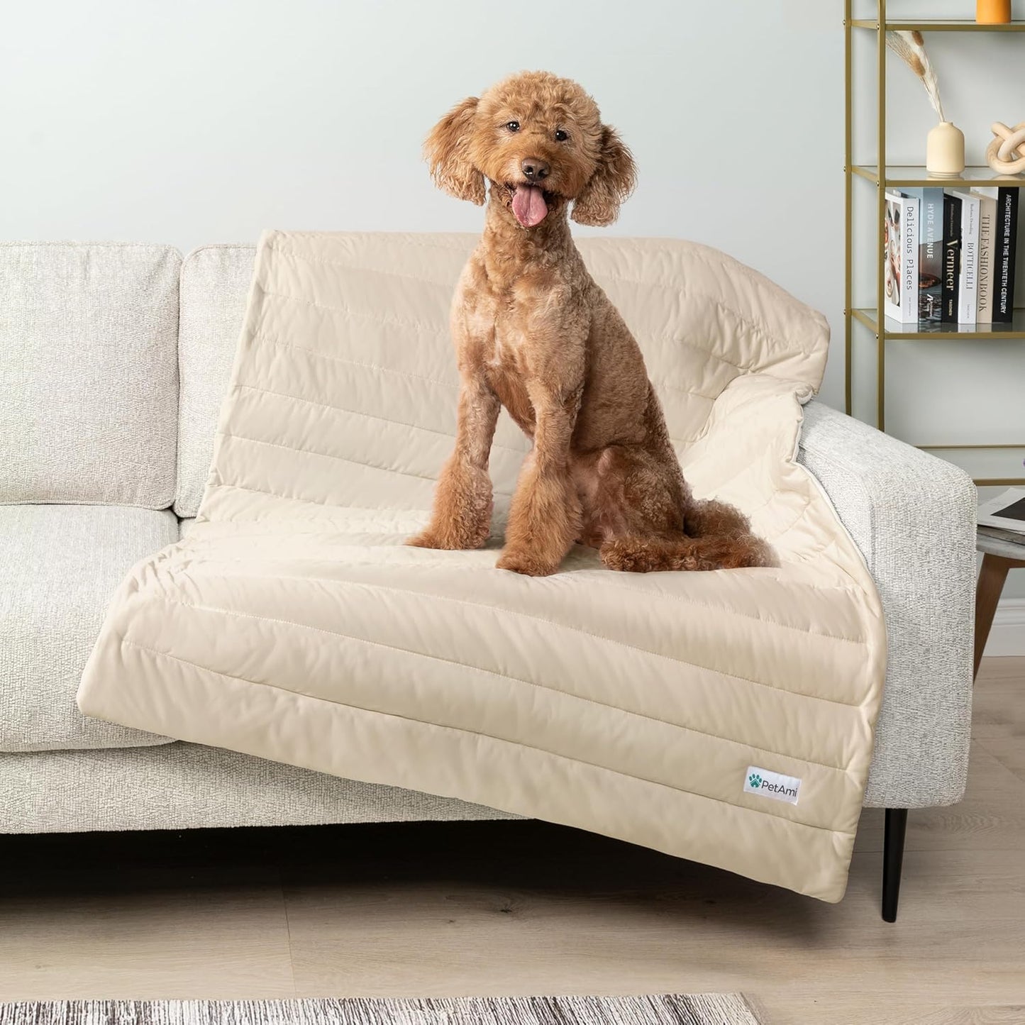 PetAmi Cooling Mat for Dog, Premium Pet Cooling Blanket for Crate Kennel, Indoor Cat Cool Sleeping Pad, Q-MAX Cold Sofa Couch Cover for Summer, Taupe/Beige, Small (24x32)