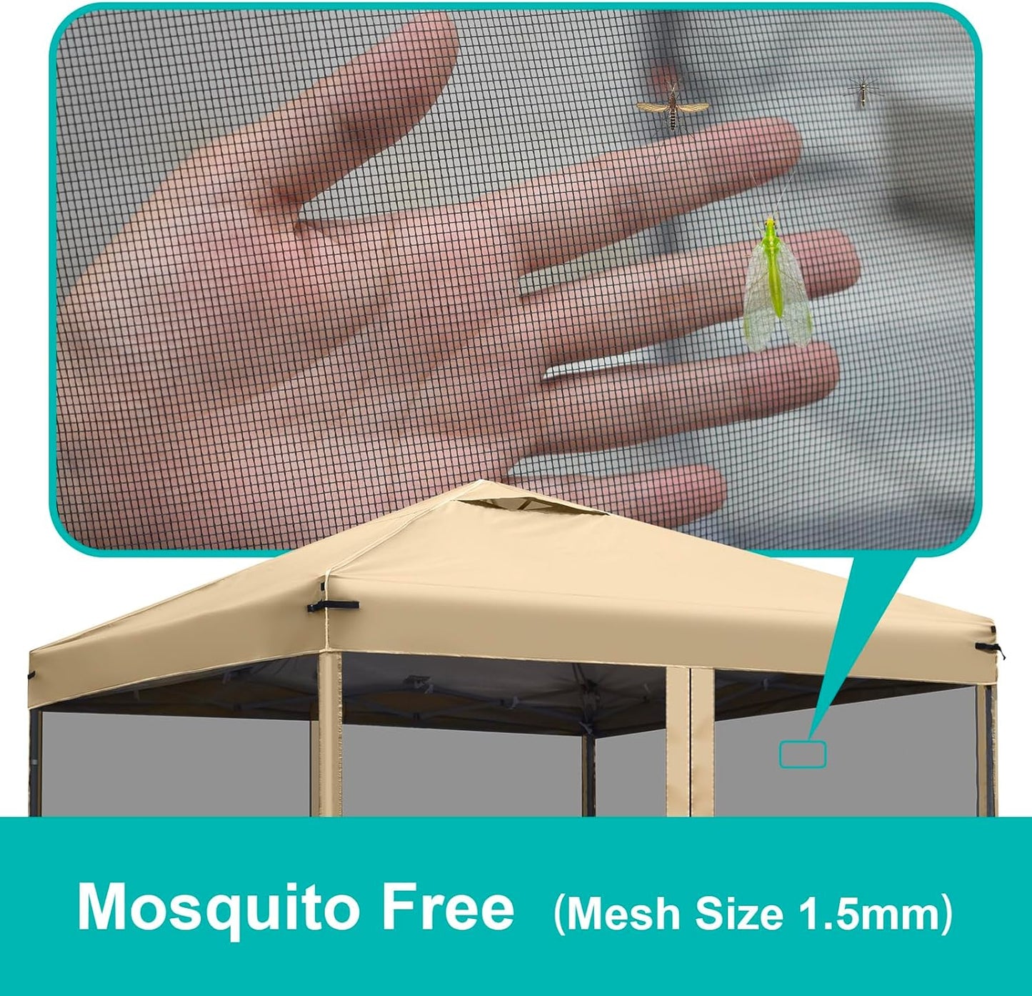 Canopy Mosquito Net for 10x10 Pop up Canopy Gazebo Tent, Replacement Netting Screen Mesh Sidewalls for Patio, Backyard, Camping, Outdoor Use (Net Only) (Sand)