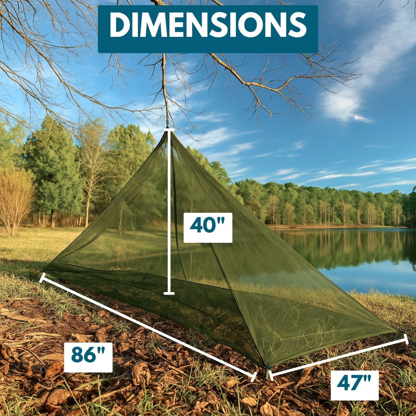 The Friendly Swede Outdoor Mosquito Net — Mosquito Netting for Camping & Bed; Army Green Bug Net with Stuff Sack, 4 Ground Stakes & Adjustable Cord; Single Bug Tent