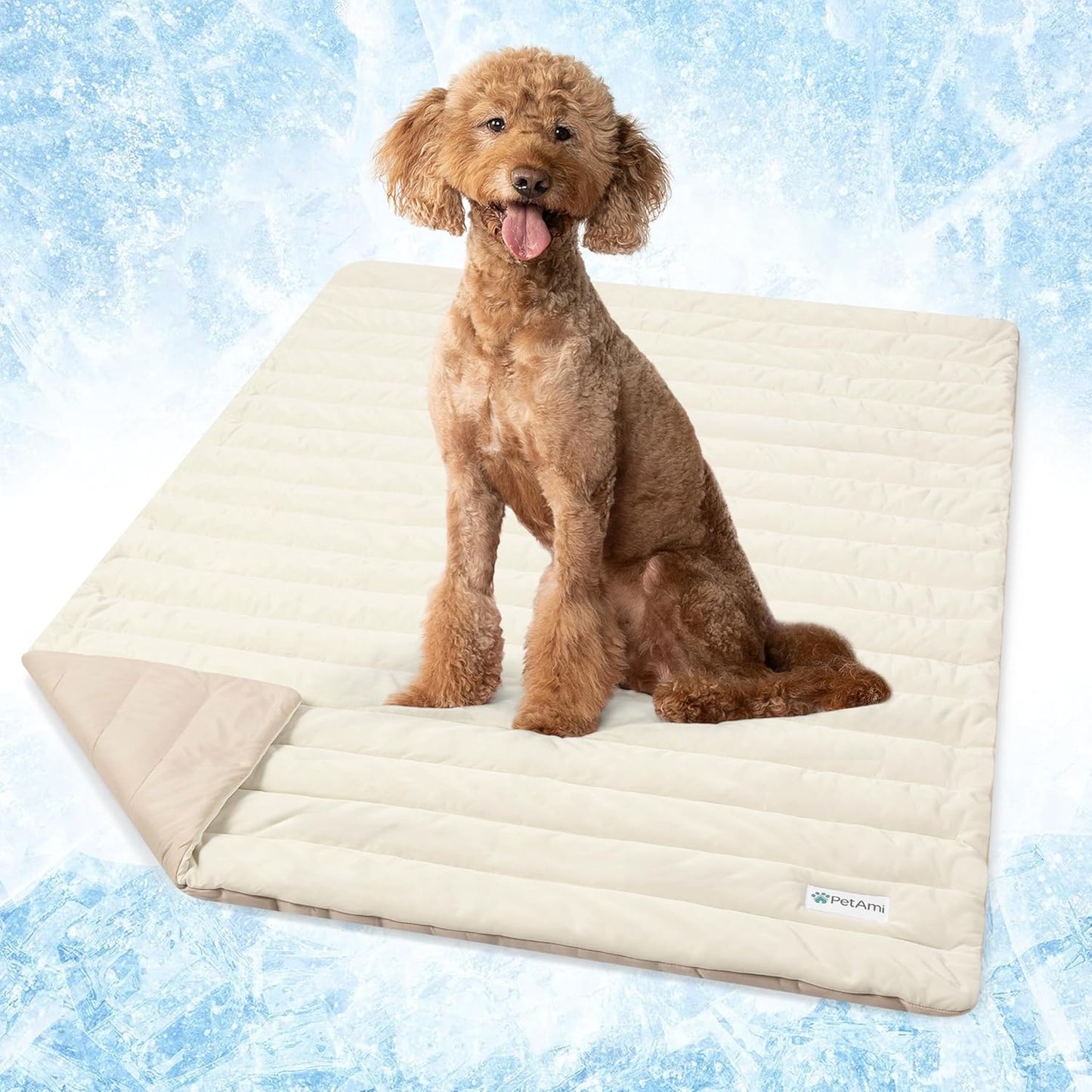 PetAmi Cooling Mat for Dog, Premium Pet Cooling Blanket for Crate Kennel, Indoor Cat Cool Sleeping Pad, Q-MAX Cold Sofa Couch Cover for Summer, Taupe/Beige, Small (24x32)