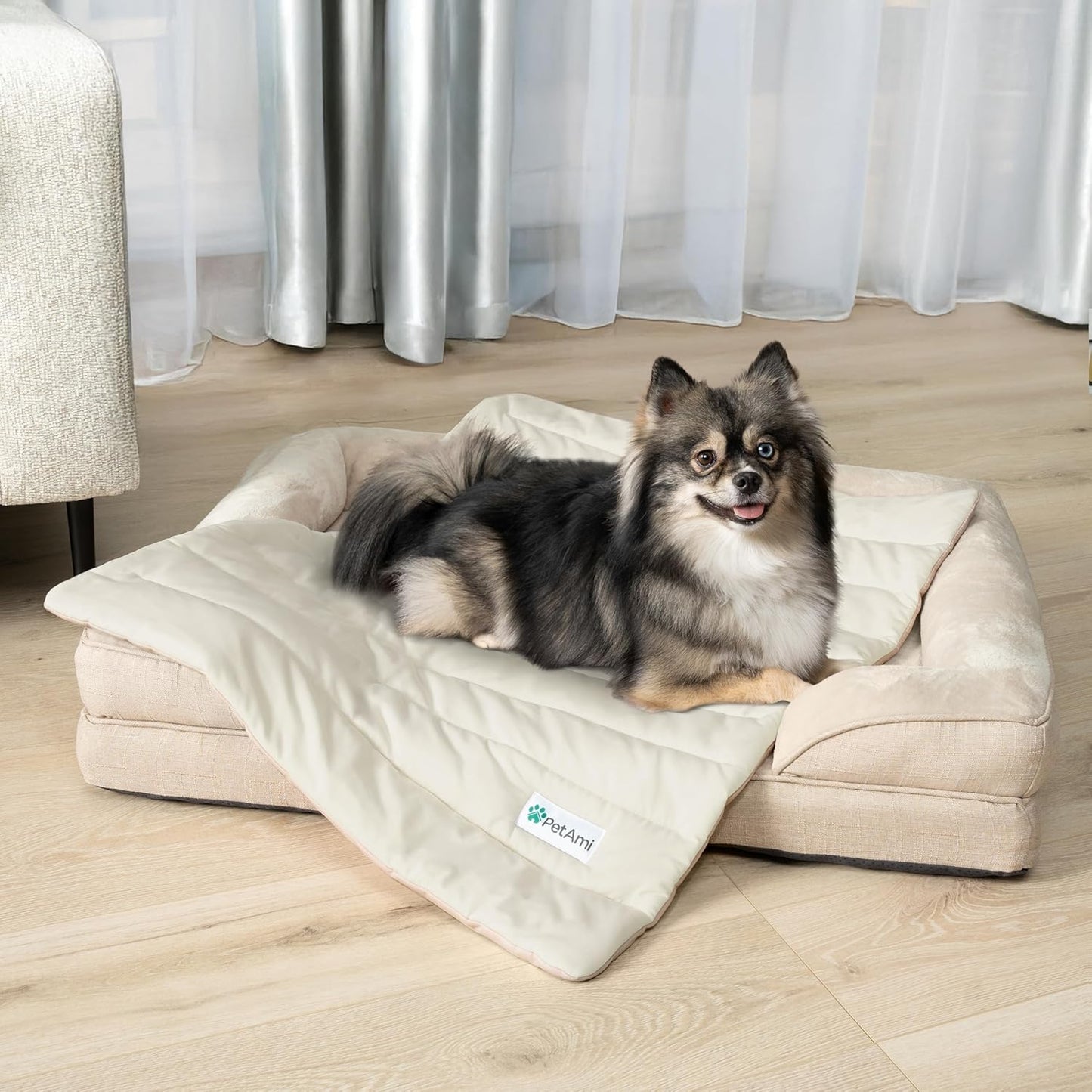 PetAmi Cooling Mat for Dog, Premium Pet Cooling Blanket for Crate Kennel, Indoor Cat Cool Sleeping Pad, Q-MAX Cold Sofa Couch Cover for Summer, Taupe/Beige, Small (24x32)