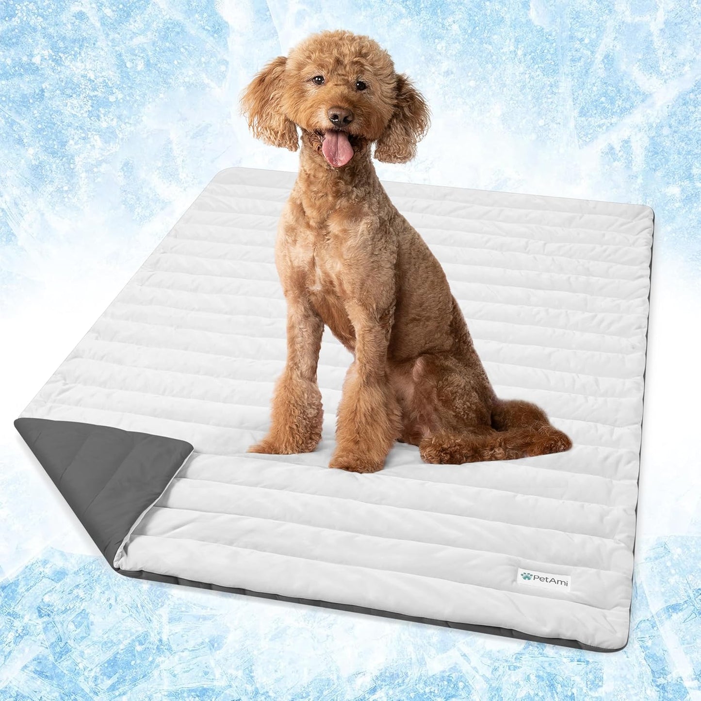 PetAmi Cooling Mat for Dog, Premium Pet Cooling Blanket for Crate Kennel, Indoor Cat Cool Sleeping Pad, Q-MAX Cold Sofa Couch Cover for Summer, Taupe/Beige, Small (24x32)
