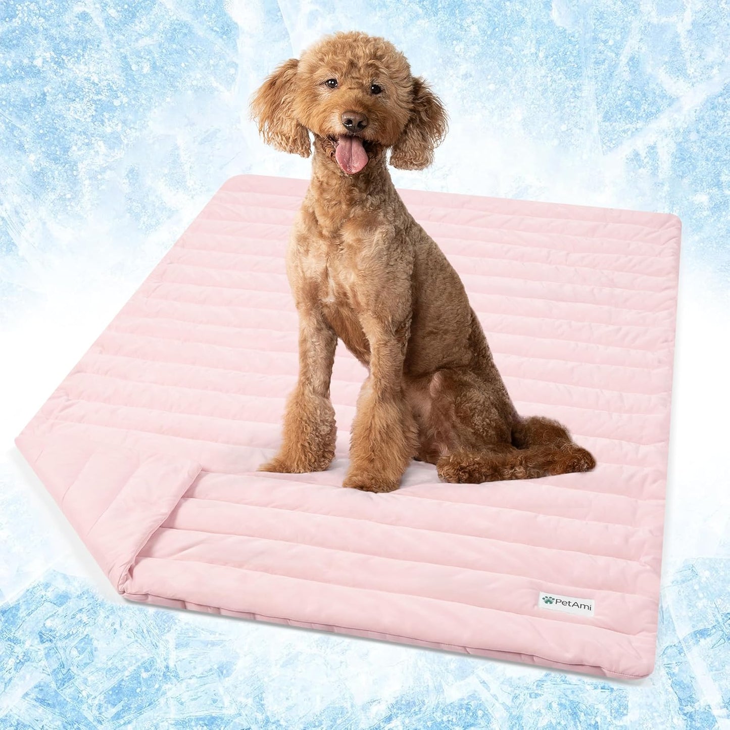 PetAmi Cooling Mat for Dog, Premium Pet Cooling Blanket for Crate Kennel, Indoor Cat Cool Sleeping Pad, Q-MAX Cold Sofa Couch Cover for Summer, Taupe/Beige, Small (24x32)