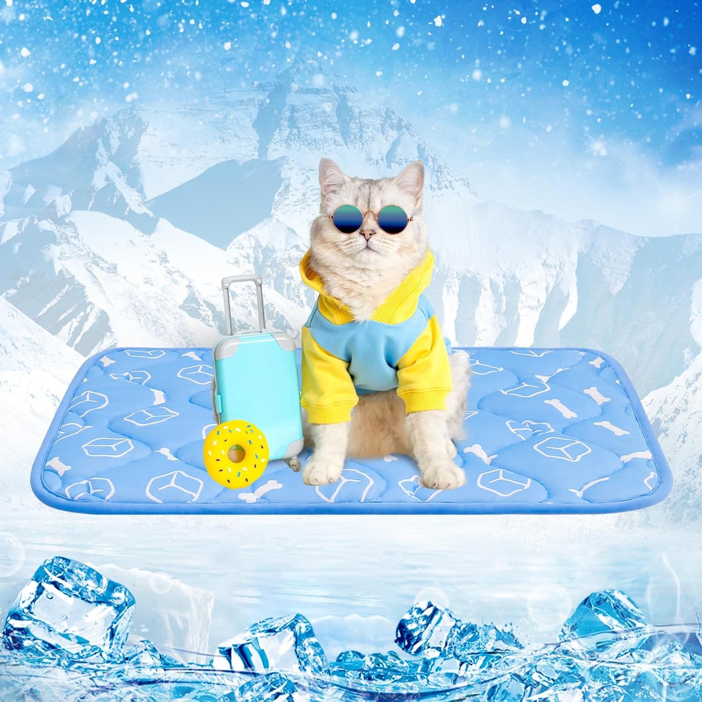Rywell Dog Cooling Mat 2.0,44 * 32 Thicken Cooling Mat for Extra Large Dog, Internal Waterproof& Endothermic Color Changing Arc-Chill Cool Fiber(QMAX>0.5) for Pet in Summer, Washable, Non-Toxic
