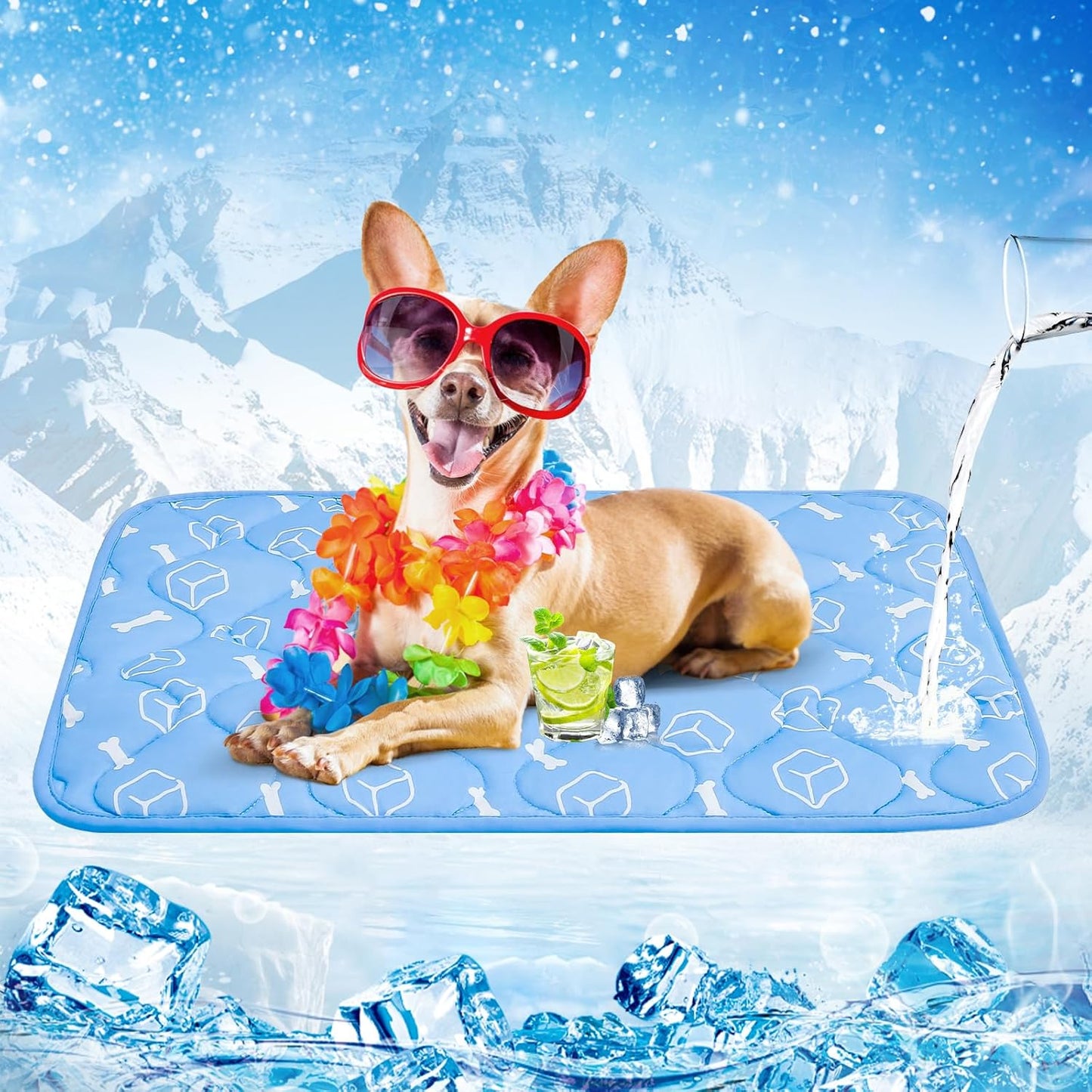 Rywell Dog Cooling Mat 2.0,44 * 32 Thicken Cooling Mat for Extra Large Dog, Internal Waterproof& Endothermic Color Changing Arc-Chill Cool Fiber(QMAX>0.5) for Pet in Summer, Washable, Non-Toxic