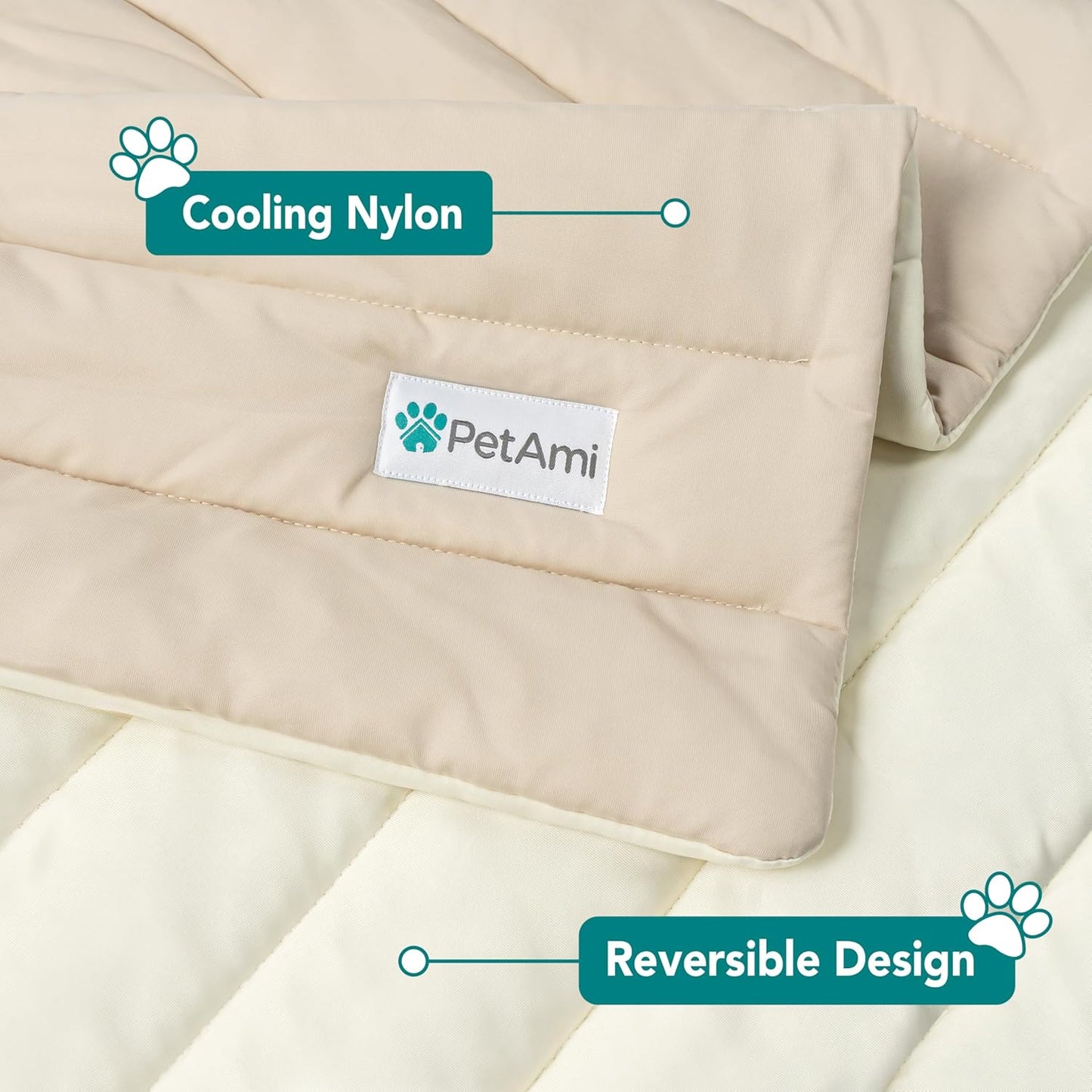 PetAmi Cooling Mat for Dog, Premium Pet Cooling Blanket for Crate Kennel, Indoor Cat Cool Sleeping Pad, Q-MAX Cold Sofa Couch Cover for Summer, Taupe/Beige, Small (24x32)