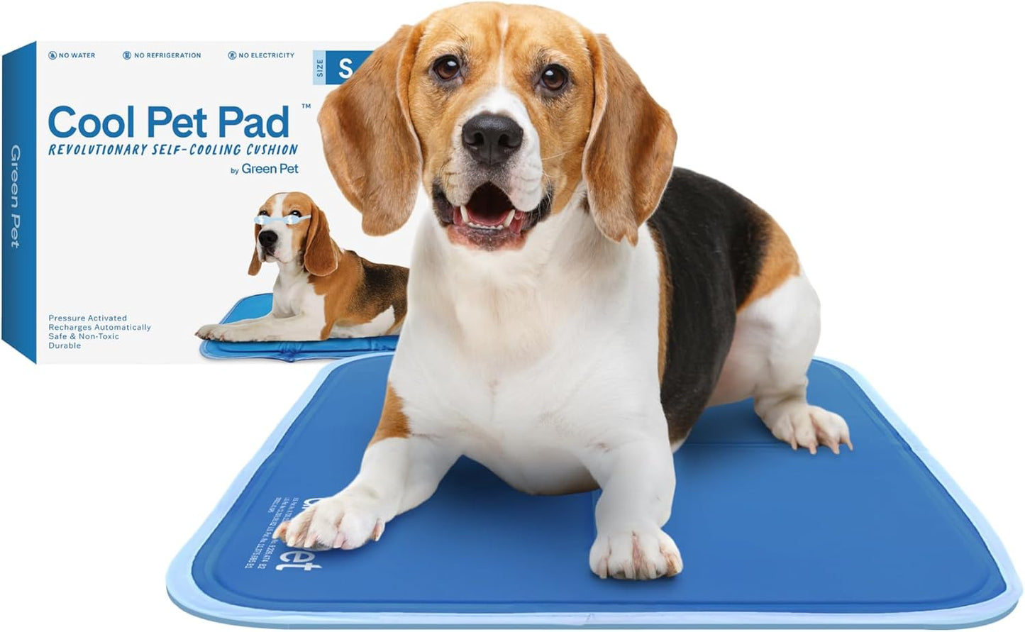 The Green Pet Shop Cool Pet Pad - Large, Blue - Self-Cooling, Pressure Activated Mat for Dogs & Cats from 46-80 lbs - Non-Toxic Gel, No Water Needed