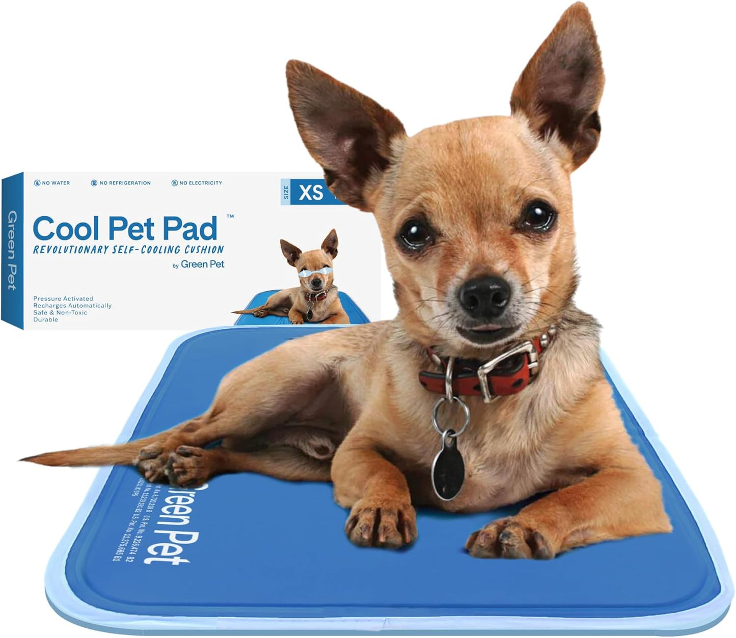 The Green Pet Shop Cool Pet Pad - Large, Blue - Self-Cooling, Pressure Activated Mat for Dogs & Cats from 46-80 lbs - Non-Toxic Gel, No Water Needed